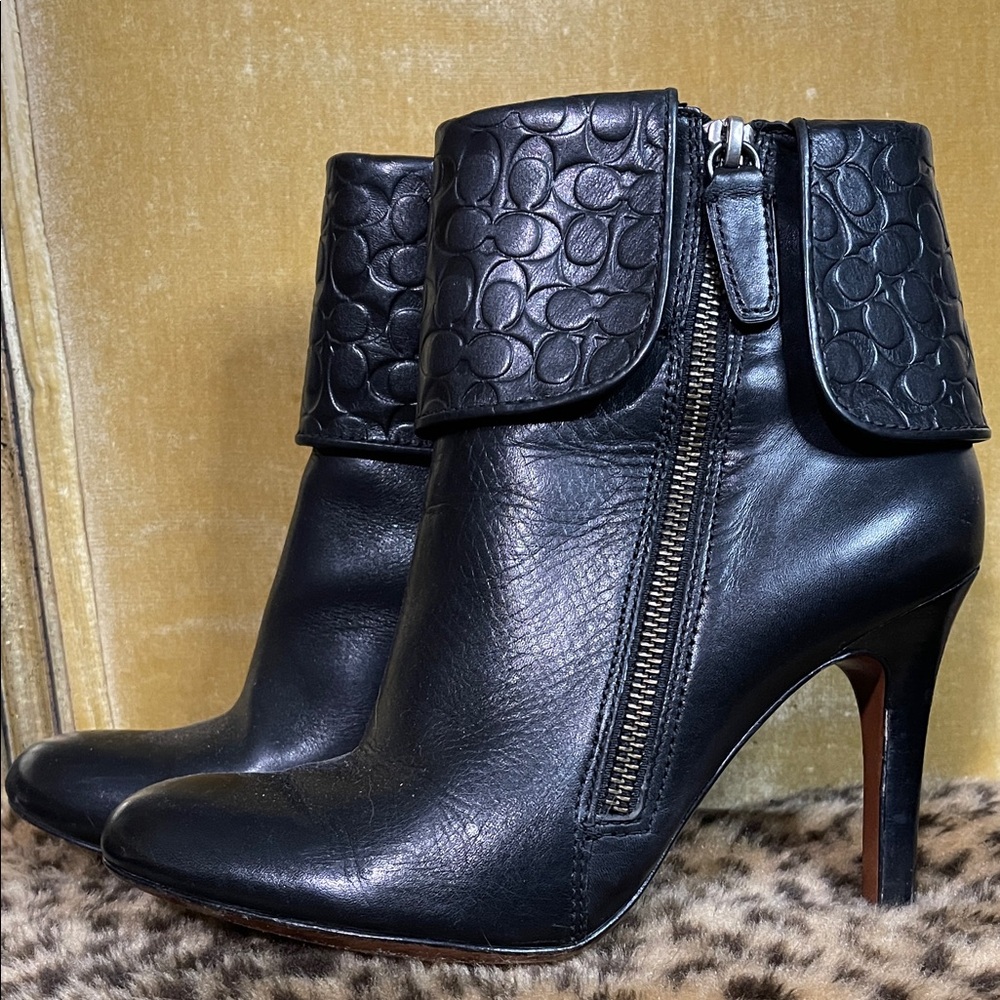 COACH Black Textured Leather Ankle Boots